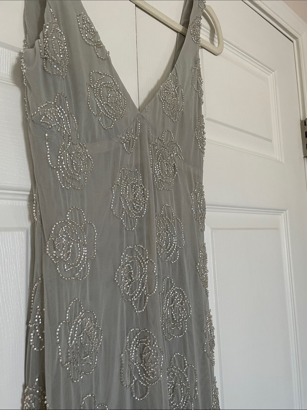Meshki Silver Beaded V-Neck Maxi Dress #43